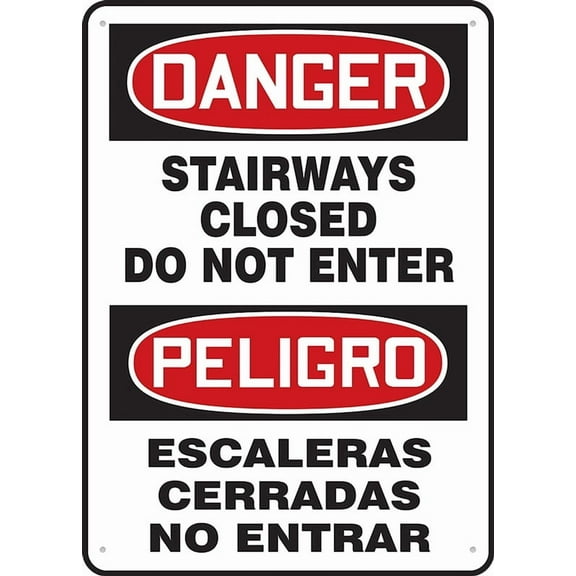 Bilingual Danger Safety Sign Stairways Closed Do Not Enter Outdoor Metal Sign - 12 X 8 Metal Signs For Business, Workplace, Office, Home, Delivery Signs, Road Signs, Garden Signs