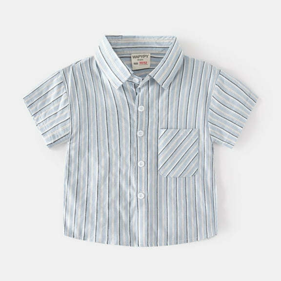 Fdrone Toddler Baby Boy's Oxford Striped Button Down Hawaiian Slim-Fit Shirts Short Sleeve Aloha Summer Dress Tops T-Shirt Casual Clothes (12-18 Months, Blue)