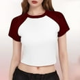 thumbnail image 2 of Annhoo Summer Women Blouses Color Block Basic Short Sleeve T Shirt Casual Crew Neck Trendy Crop Top, 2 of 3