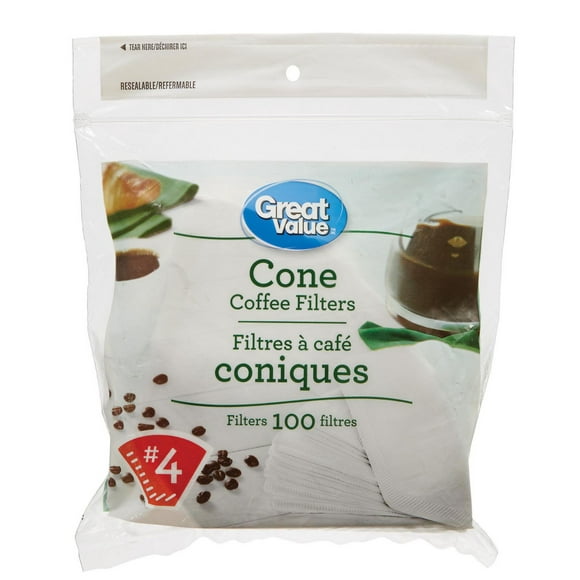 Great Value No. 4 Cone Coffee Filters, Pack of 100