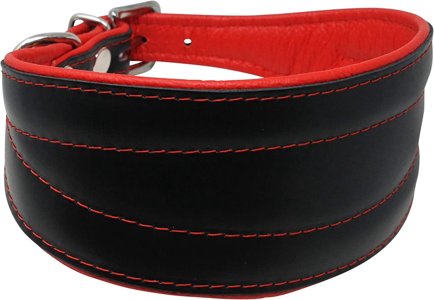Real Leather Extra Wide Padded Tapered Dog Collar Glossy Black Greyhound Saluki Deerhound Lurcher Whippet Dachshund (8"-9.5" Neck; 1.75" Wide, Red)