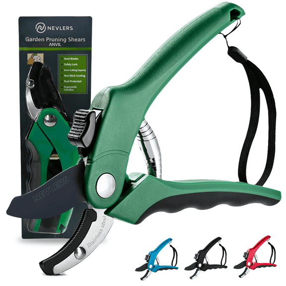 Nevlers 8 in. Green Heavy Duty Anvil Garden Pruning Shears