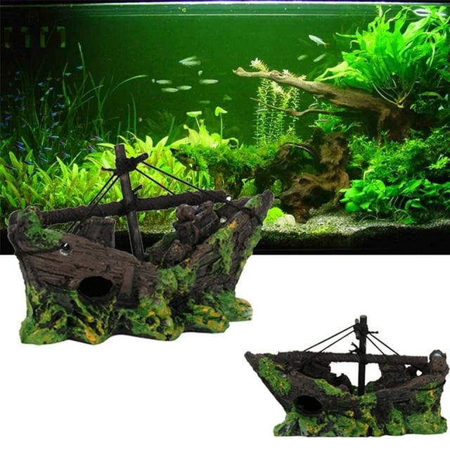 TIMIFIS Fish Tank Decorations Ship Boat View Aquarium Rockery Hiding Cave Tree Fish Tank Ornament Decoration Aquarium - Summer