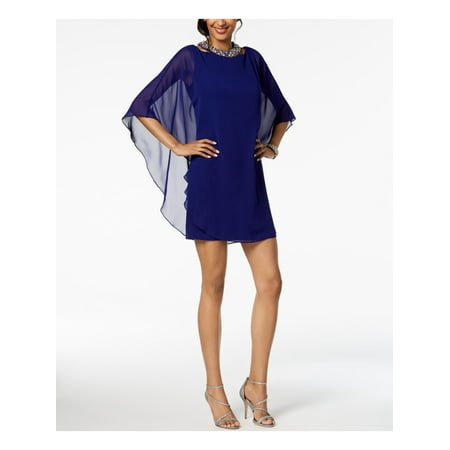 XSCAPE Womens Blue Embellished Chiffon Overlay Kimono Sleeve Mini Party Dress Size: 4
