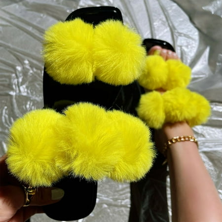 

YTJX Fashion Spring And Summer Women Slippers Plush Shoes Flat Large Size Open Toe Casual Breathable
