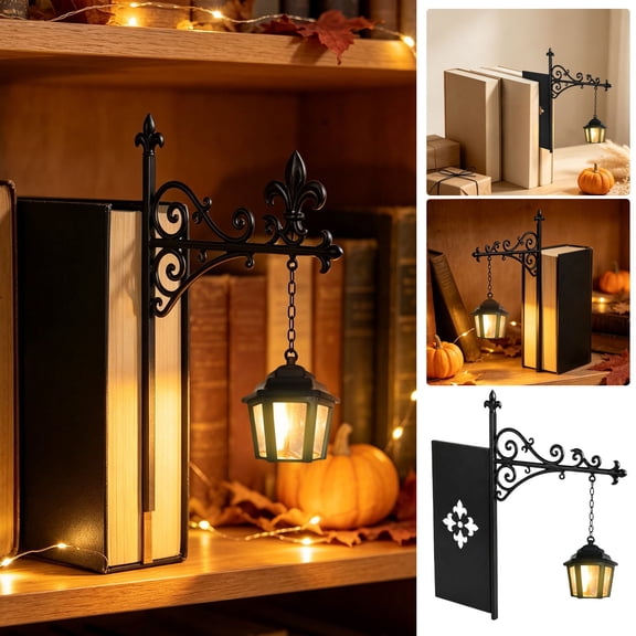 Library Lantern-Decorative Bookshelf Lighting, Mini Bookcase Lamp with Warm LED Glow, Vintage Bookshelf Lantern for Reading Nook, Home Library Decor, Thoughtful Gift for Book Lovers and Readers