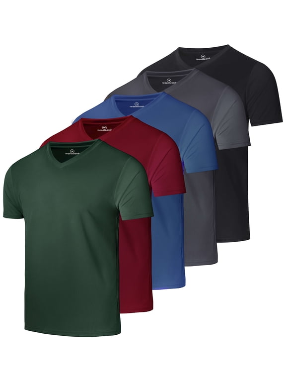 5 Pack: Men's Mesh V Neck T Shirts Dry Fit Athletic Workout Gym Running Tees