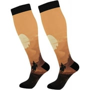 Bestwell Vintage Western Denim Compression Socks Women Men Knee High Stockings for Sports,Running,Travel 1Pair