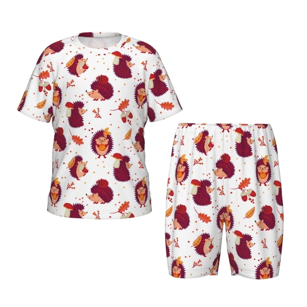 Balery Cartoon Hedgehogs Conjunto de Pijama Infantil de Manga Corta con Estampado – Ropa de Dormir de Algodón Suave-Small