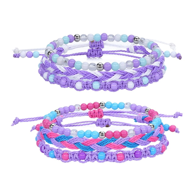 2 sets Colorful Stackable Bead Rope Bracelets Braided Friendship Bracelet Adjustable Party for Teen Girl