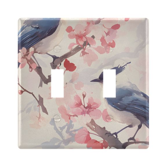 Light Switch Cover Art Painting Pink Bird Flower Plates Faceplate Decorative Switch Plate for Bedroom Home Decor