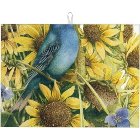 

Vintage Sunflower Birds Dish Drying Mat For Kitchen Counter Large Absorbent Dish Drainer Super Absorbent Microfiber Dish Drying Pad 18x24 Inch
