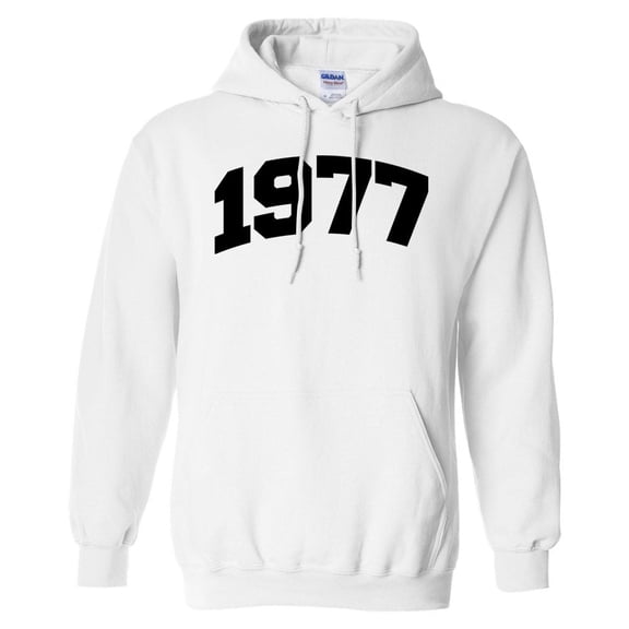 1977 College Style Hoodie Sweatshirt Unisex Large White