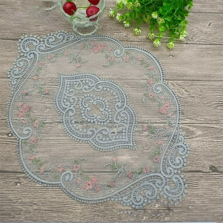 

JSSH Rose Embroidered Tablecloth Lace Round Table Cover Wedding Party Dinner Decor