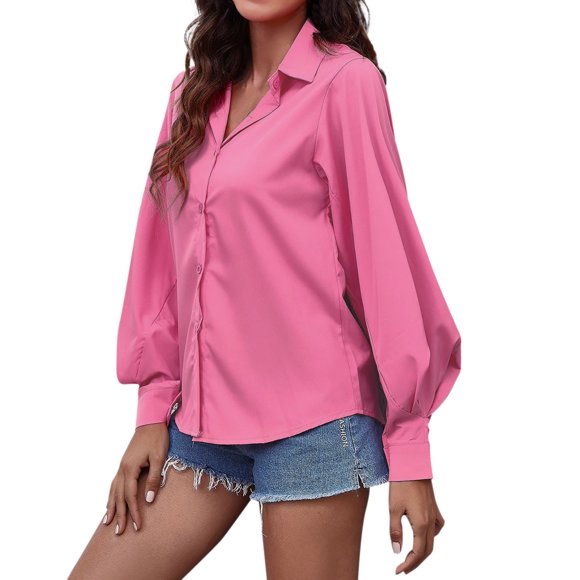 My Items Shirts for Women Women's Long Sleeve Shirts Womens Lapel Shirts Long Sleeve Blouse Button Down Shirts Elastic Trumpet Sleeve Casual Plain Tops M