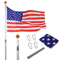 16FT Telescopic Flag Pole Kit - Heavy Duty Aluminum Flagpole, Sectional Outdoor Flag Pole with USA Flag & Clips Silver   Aluminium