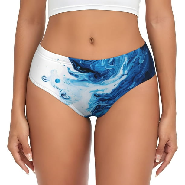 Fotbe Blue White Fluid Art Calzones Estampados para Mujer – Ropa Interior de Algodón, Cómoda, Suave y Elástica-Large