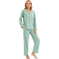 thumbnail image 3 of GEX 100% Cotton Pajamas for Women PJ Set Soft Button-Down 2 Piece Set Knitted Long Sleeve Sleepwear Loungewear Aqua Green M, 3 of 7