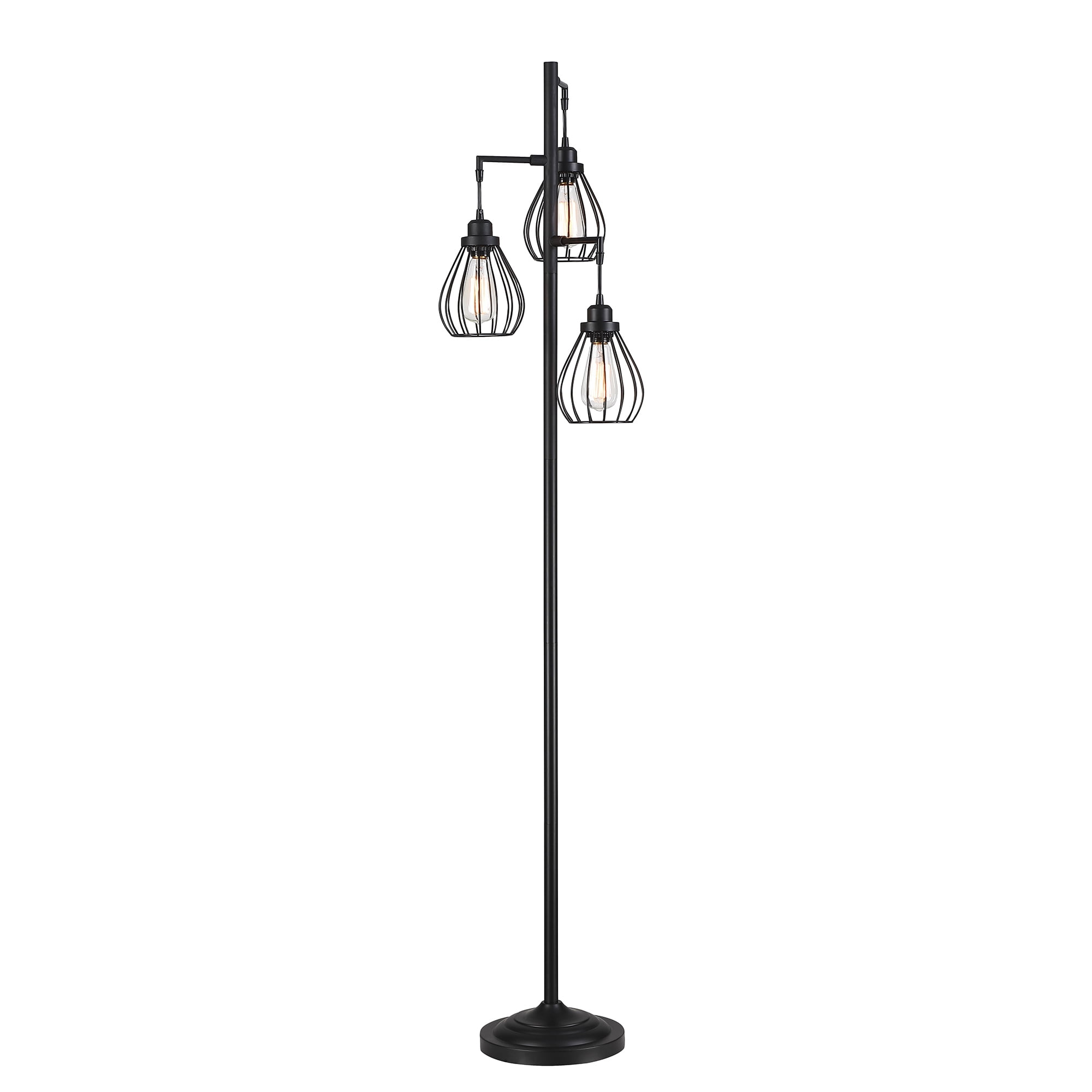 69" Industrial Floor Lamps for Living Room, Metal Dimmable Standing Tree Floor Lamp with and Hanging Steel Cage Shade
