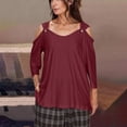 thumbnail image 2 of Women's Tops Sevevn 2025 Women's Fashion Casual Solid Color Shoulder Leakage Short Sleeve Pullover Top, 2 of 7