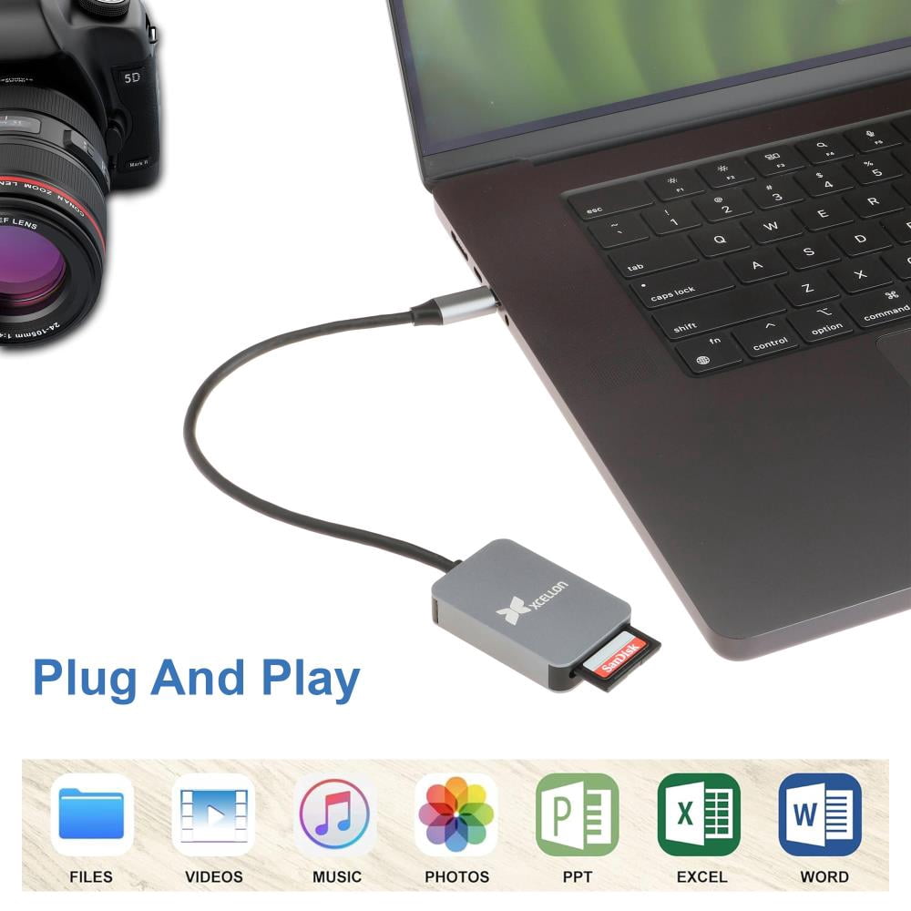 USB-C SD Card Reader – UHS-II Compatible, 7.9" Integrated USB-C Cable, High-Speed Data Transfer for SD/SDHC/SDXC Cards, Compatible with Tablets/Laptop/Smartphones by Xcellon