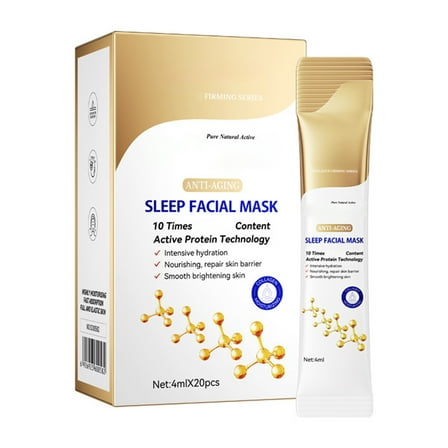 HHBEAUTY 20 Packs Collagen Firming Mask Protein Face Care Moisturizing Hydrating Anti-aging Face Masks Sleeping Mask, Smooth & Tight Skin, Individual Packaging
