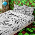 thumbnail image 3 of Erosebridal Hand Drawn Game Doodle Print Zipper Full Size Comforter Sets with Fitted Sheet and 2 Pillowcases,Controller Headset Sketch Accent Zipper Bedding Set,Black White,4pcs,Reversible, 3 of 6