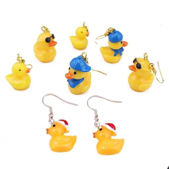 Necvior 4Pairs Yellow Duck Shaped Dangle Earrings Inspired Ear Rings Unique Earwears Versatile Ear Adorments for Women