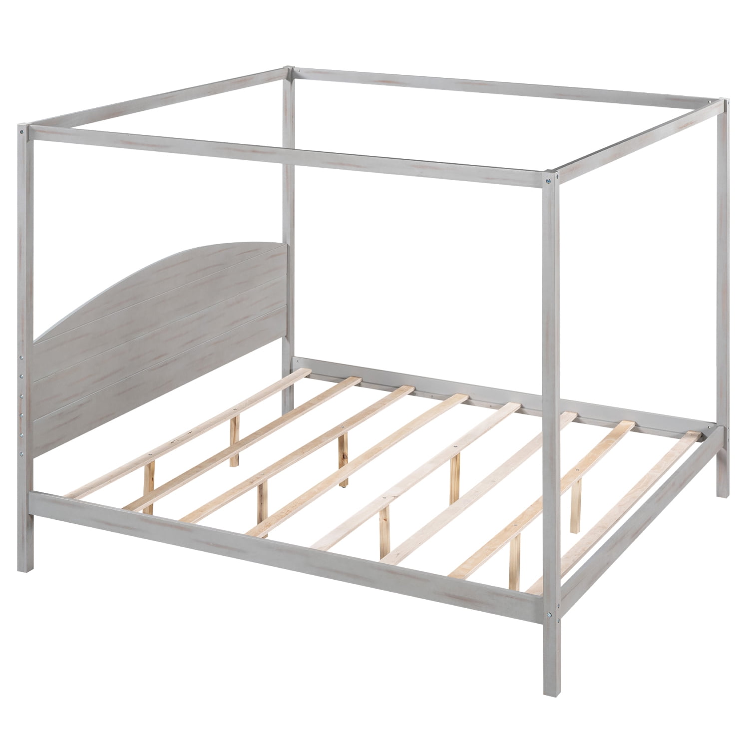 Harper & Bright Designs King Size Canopy Platform Bed with Headboard and Support Legs, Solid Wood 4 Post Canopy Bed Frame for Teens Adult, Grey