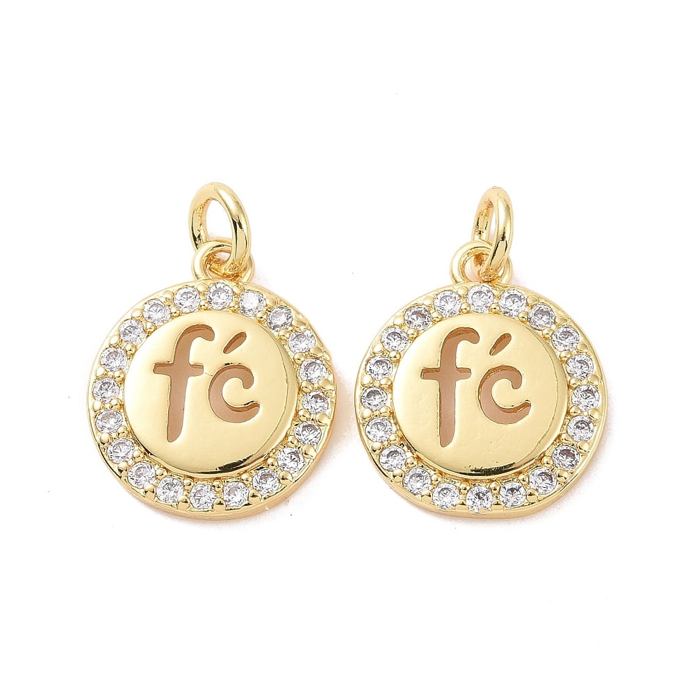 Cadmium Free Lead Free Long-Lasting Plated Flat Round with Word Fe Real 18K Gold Plated 15.5x13x2mm Jump Ring: 5x1mm Inner Diameter: 3mm