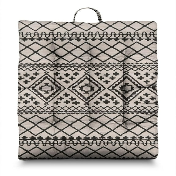 Bohemian Ethnic Rustic 24" Oversized Zabuton Floor Cushion - Colorful Hippie Exotic Meditation Seat with 9-Point Stitching, Earthy Tribal Style for Home Decor & Relaxation