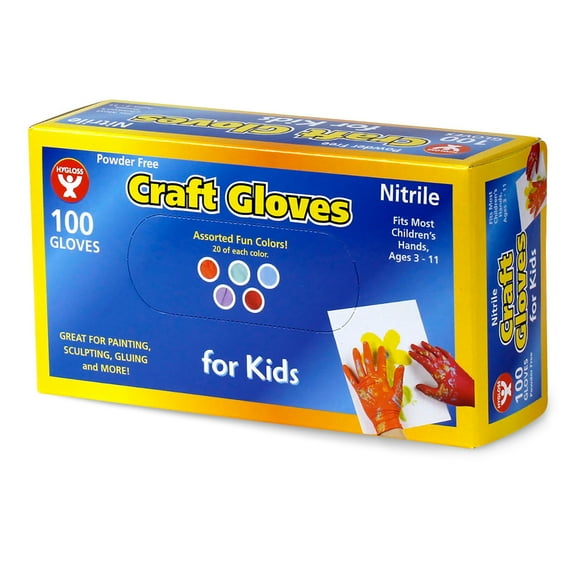 Hygloss Colored Nitrile (Latex-Free) Craft Gloves, Kids Size, Pack of 100