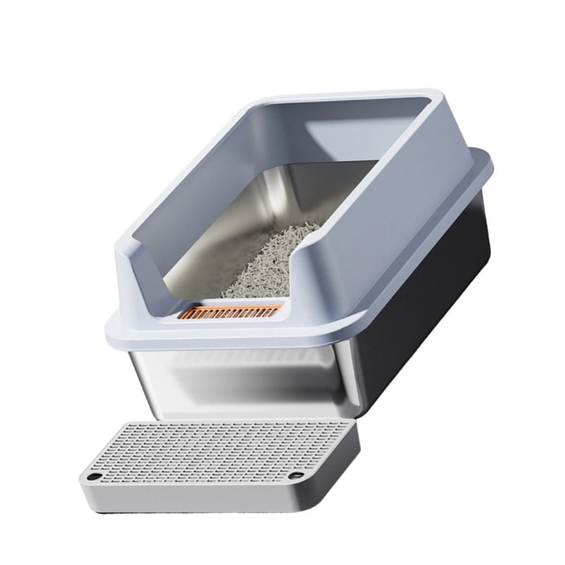 Yiran Stainless Steel Cat Litter Box, Light Gray, 50CM脳15CM Base