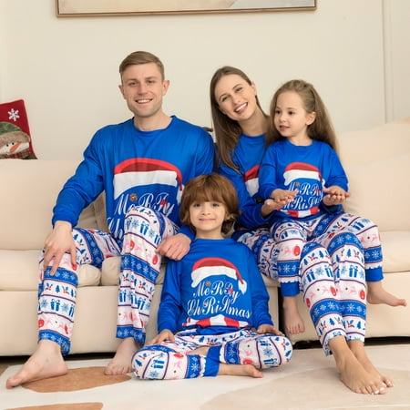 

Besly Blue Matching Family Pajamas Sets Long Sleeve Christmas Plaid Pjs Striped Kids Holiday Sleepwear Homewear