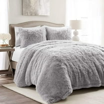Lush Decor Emma Faux Fur Duvet Cover - Light Gray - Full/Queen