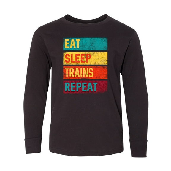 Inktastic Eat Sleep Trains Repeat Long Sleeve Youth T-Shirt