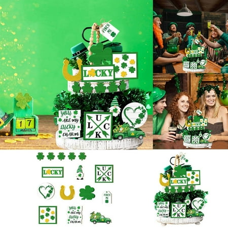 

ECHOYY St. Patrick s Day Party Scene Layered Tray Decoration Table Wooden Decoration St. Patrick s Day Party Wooden Tray Decoration(Tray Not Included)