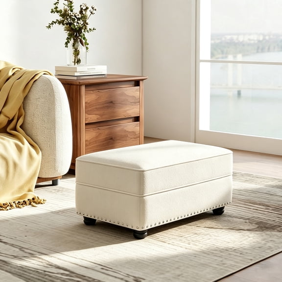 ExtraLco Beige Velvet Ottoman, Upholstered Foot Stool with High Density Foam, Modular Sofa Ottoman for Living Room Bedroom Apartment and Office