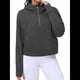 thumbnail image 2 of Sudadera con Capucha para Mujer, de Larga, Corta, con Media Cremallera y Bolsillos con Orificio para el Pulgar. Color Grafito M, 2 of 10