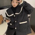 thumbnail image 4 of Parka holgada de retazos coreanos Rimocy para mujer, chaqueta de manga larga con solapa azul marino de invierno 2021, abrigos acolchados de algodón con botones para mujer, 4 of 6