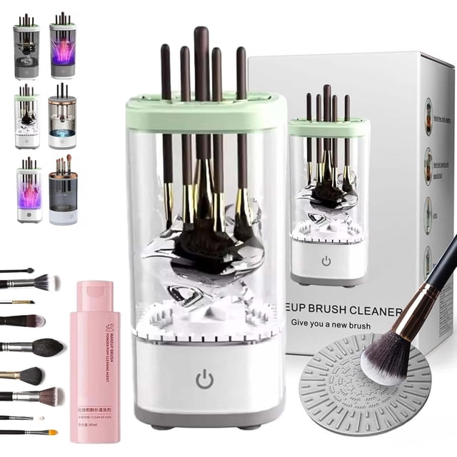 Makeup Brush Cleaner, 3 in 1 Electric Brush Cleaner, Electric Makeup Brush Cleaner - Automatic Spinning Cosmetic Tool for Deep Cleaning All Types of Brushes Set (Plug-in,White-a)