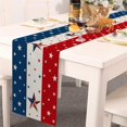 thumbnail image 5 of mubwai 4th of July Table Runner Patriotic Red White and Blue Striped Burlap Table Runners American Memorial Holiday Kitchen Dining Table Decoration for Indoor Outdoor Home Party Decor 13x72 Inch., 5 of 5
