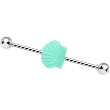 - Body Candy Stainless Steel Light Green Clam Shell Industrial Barbell 14 Gauge 37mm