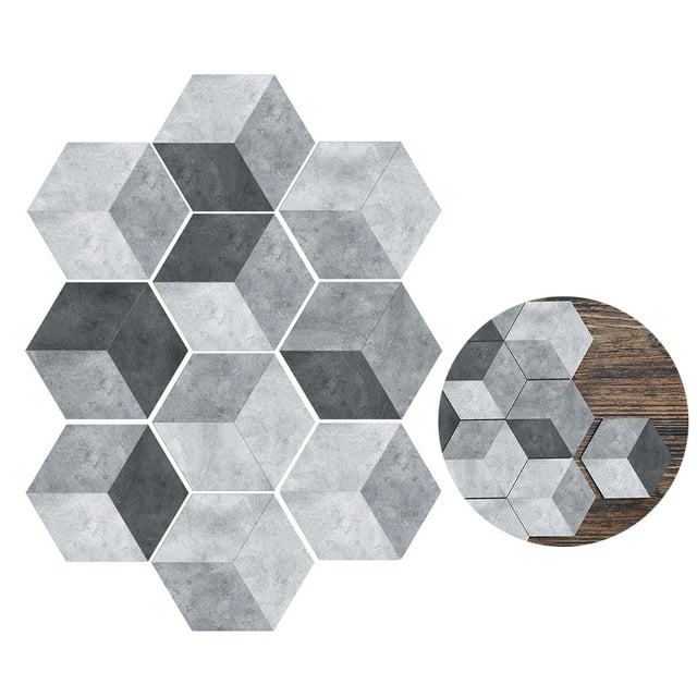 GOOHOCHY 10Pack Grey PVC Removable Hexagonal Wall Tile Stickers for Bathrooms