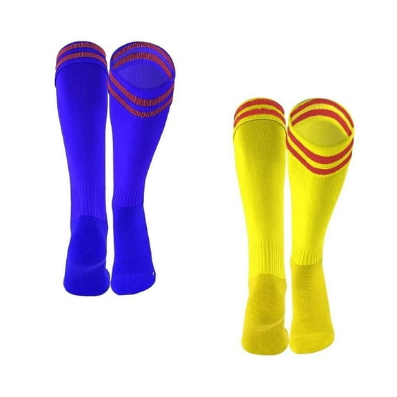 Lian LifeStyle Exceptional Boy's 2 Pairs Knee High Sports Socks for Soccer, Softball, Baseball, Soccer, and Many Other Sports XL002 Size M BLUE,YELLOW