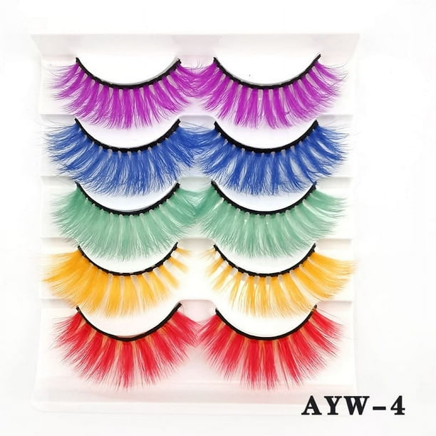 Zhuge Pestañas postizas de visón de colores, pestañas postizas de visón de gato largas y gruesas, rizadas y espectaculares, 5 pares (AYW-4)