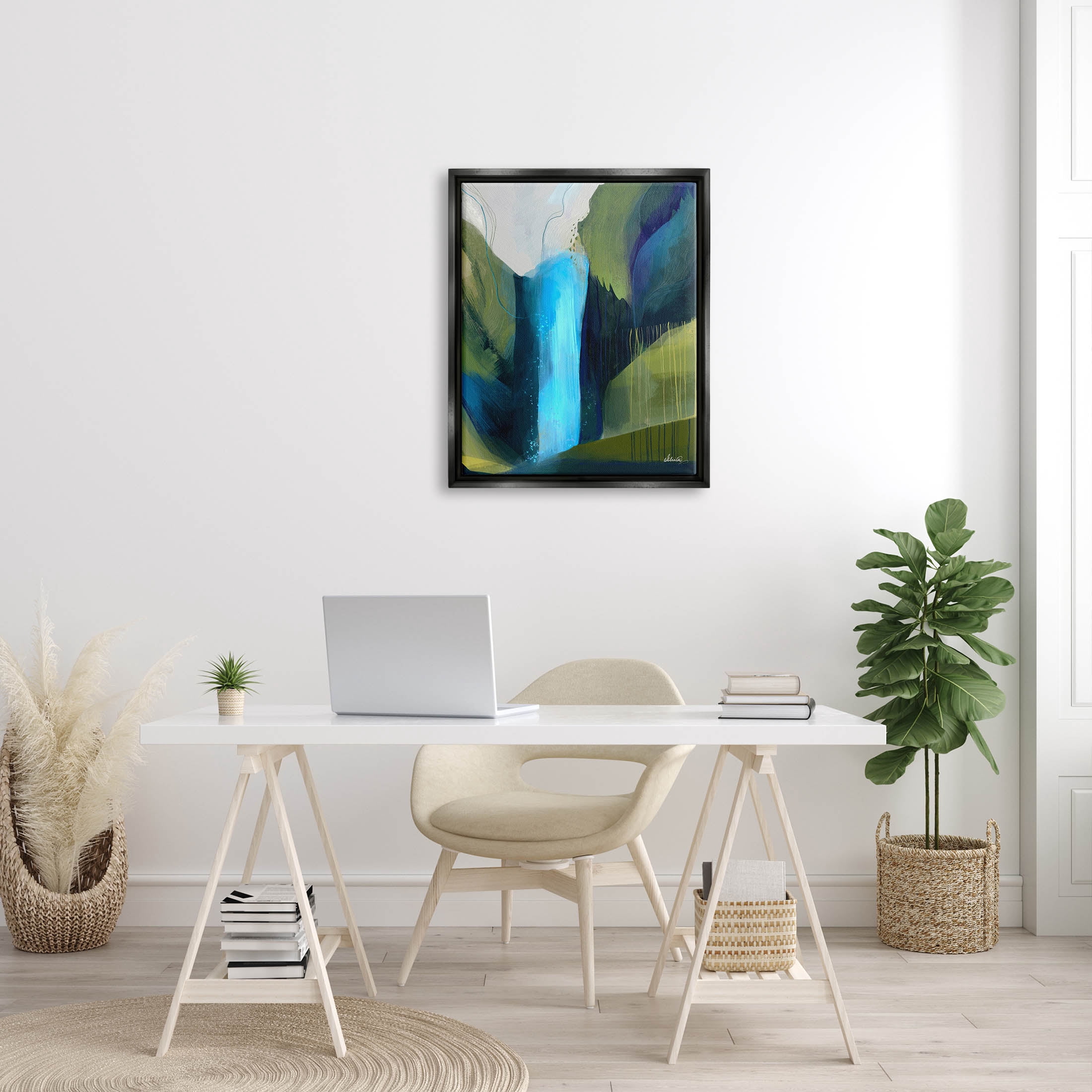 Abstract Waterfall Layered Landscape Abstract Graphic Art Jet Black Framed Art Print Wall Art