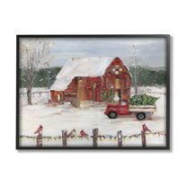 Stupell Industries Snowy Holiday Tree Farm Landscape Painting Black Framed Art Print Wall Art, Design by Sally Swatland