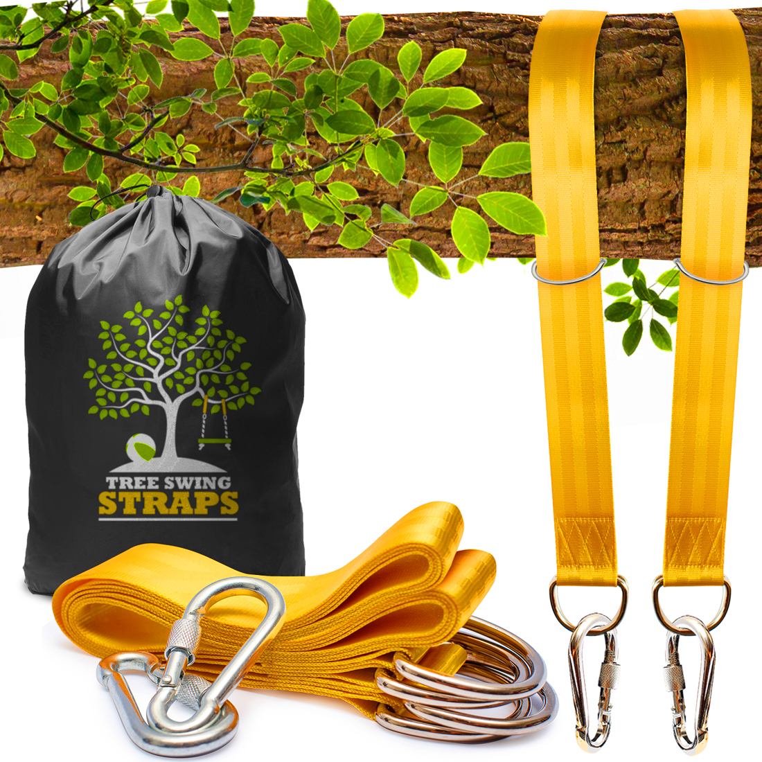 Safe Tree Swing Hanging Kit Set of 2 10ft Long Straps with Two Alloy Carabiners and 2000 Lb