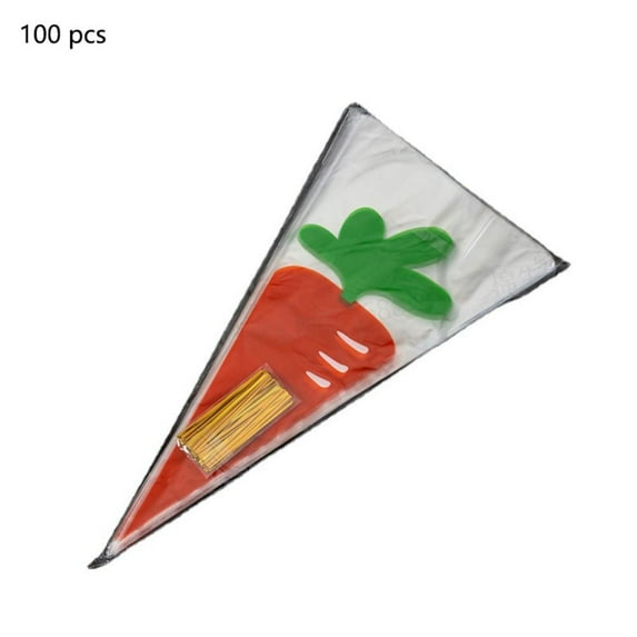 100 pcs Easter Decoration Cute DIY Snack Baking Supplies Candy Bag Biscuit Bag Carrot Gift Bag